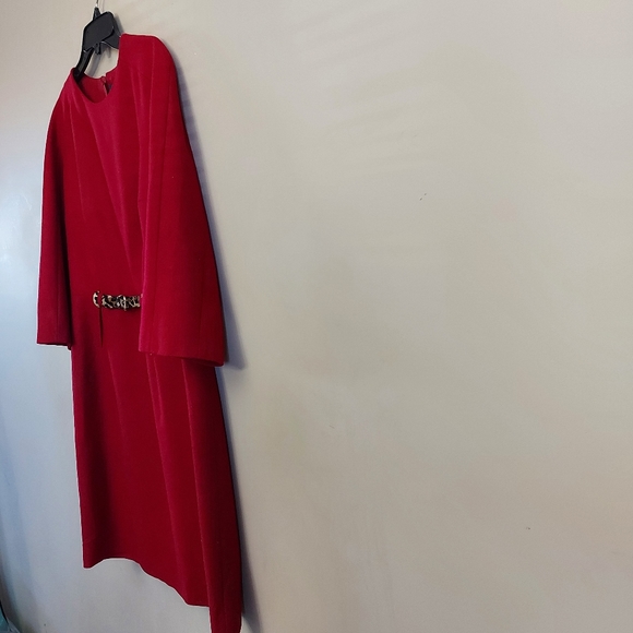PAULE KA Red Belted Virgin Wool Mini Dress Size 44 - Picture 9 of 11
